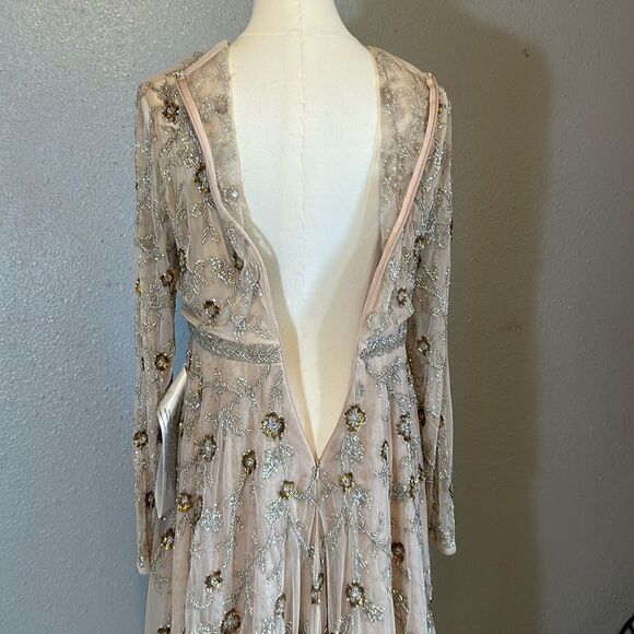 NEW Mac Duggal 10799 beaded illusion high neck long sleeve A-line gown size 6 - Picture 10 of 14